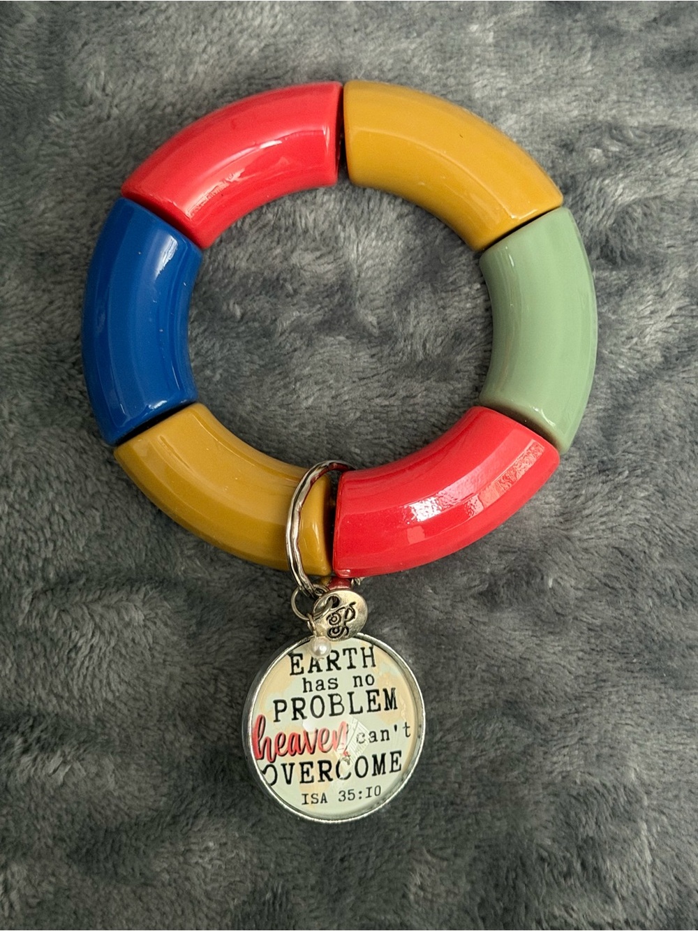 MINNIE Chunky Colorblock Elastic Bangle PLUS ISAIAH 35:10 keyring/charm